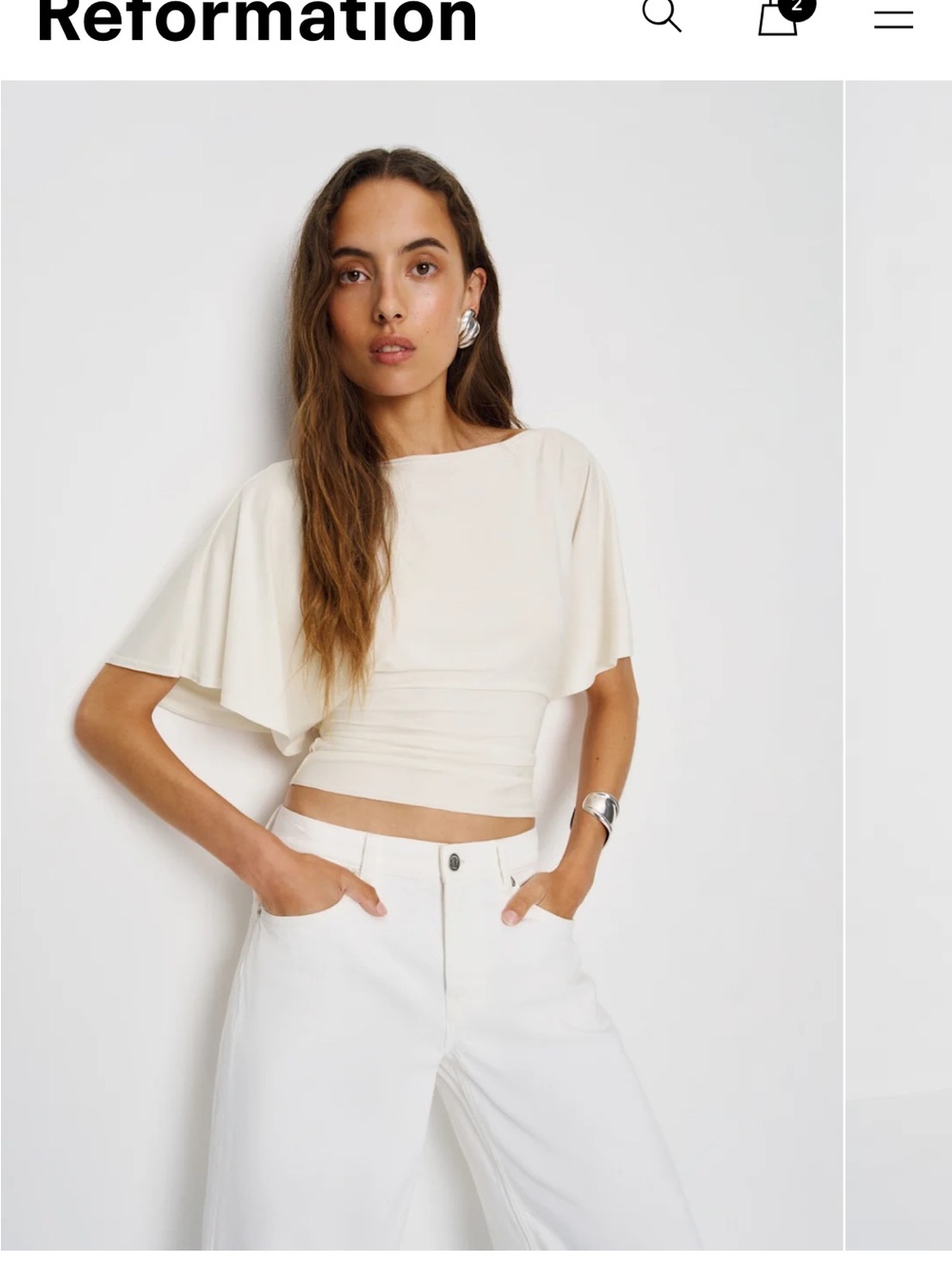 Reformation Cream Cropped Cape-Sleeve Top